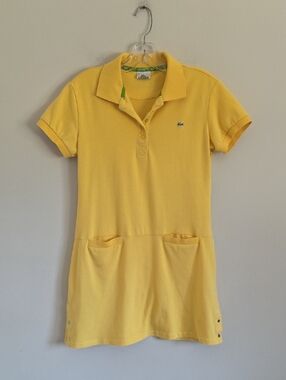 LACOSTE | stretch pique polo dress embroidered Yellow Green Sz 10